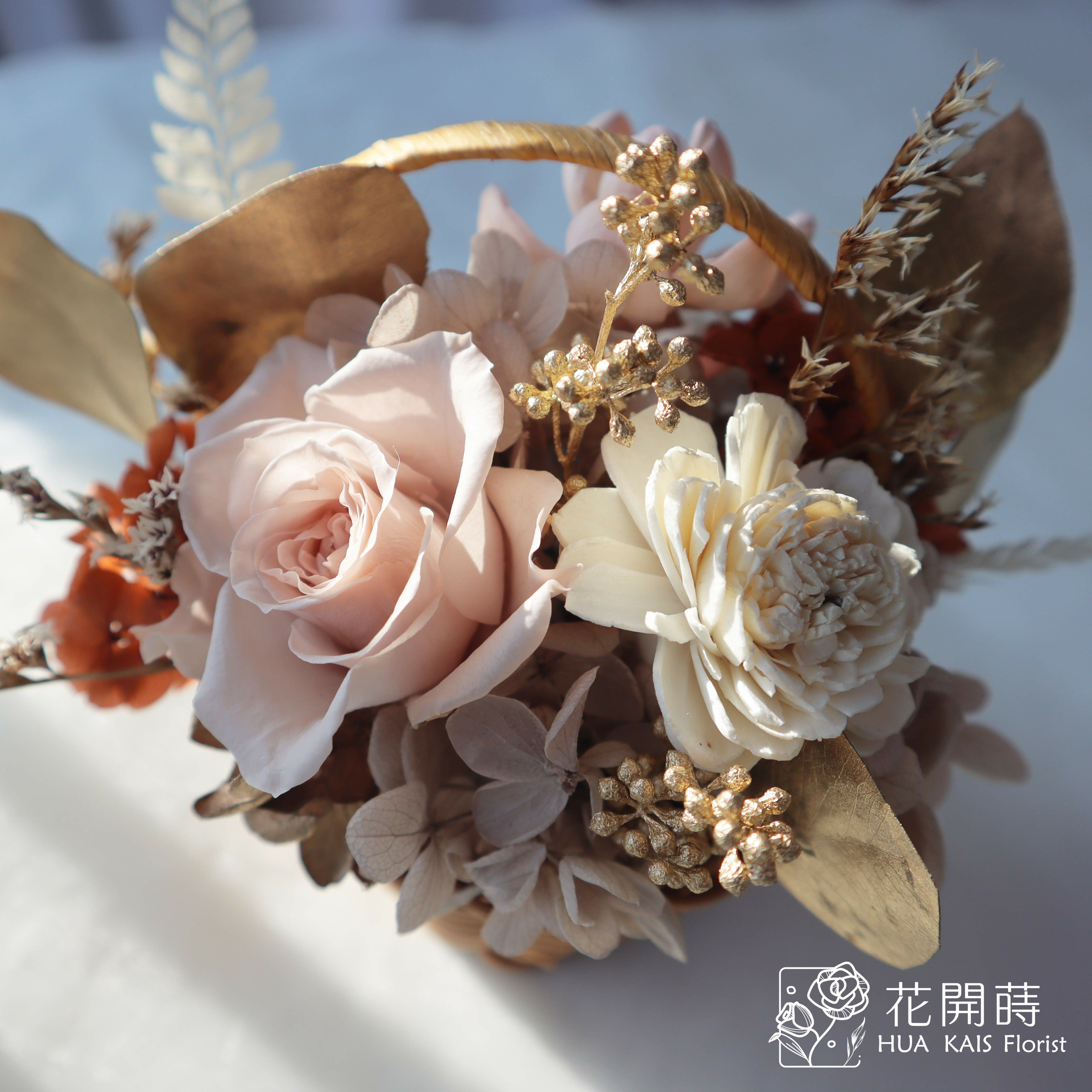 小花籃|伯爵金|永生玫瑰花|辦公室小桌花|永生花禮物