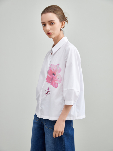 mi-tu印花七分袖恤衫