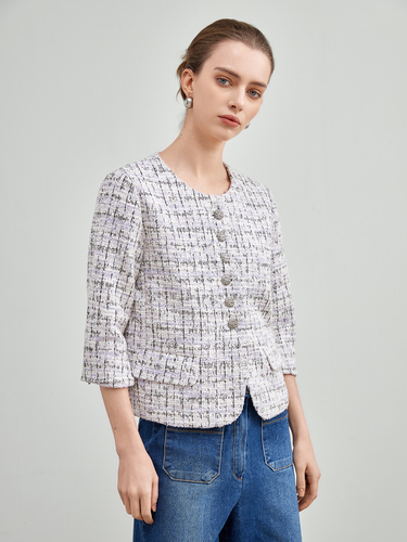 mi-tu 粗花呢七分袖外套