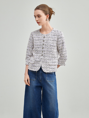 mi-tu 粗花呢七分袖外套