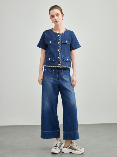 mi-tu 拼接印花牛仔外套