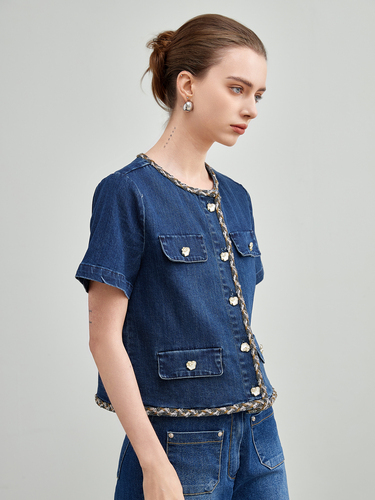 mi-tu 拼接印花牛仔外套