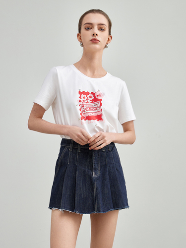 mi-tu圓領印花T恤