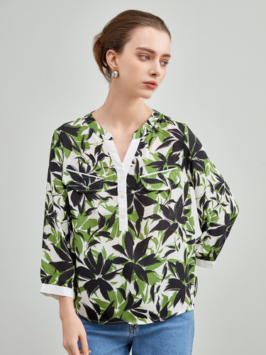 mi-tu 印花V領上衣