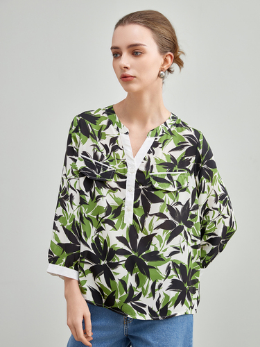 mi-tu 印花V領上衣