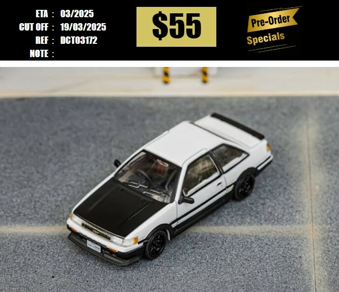 PO-$55 * DCT * 1:64 TOYOTA COROLLA AE86 WHITE/BLACK HOOD [OD17/03]