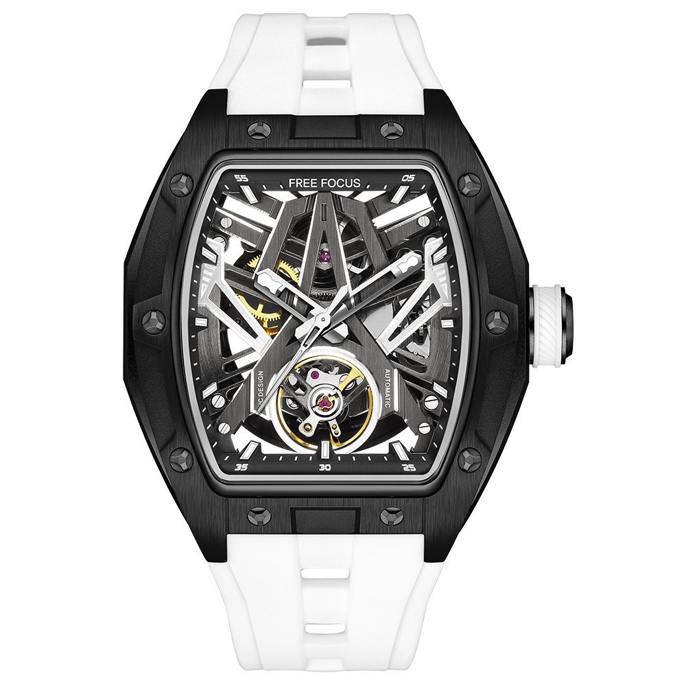 【Free Focus】F7001G 酒桶款 潮流 雙面鏤空 夜光指針刻度 機械 手錶