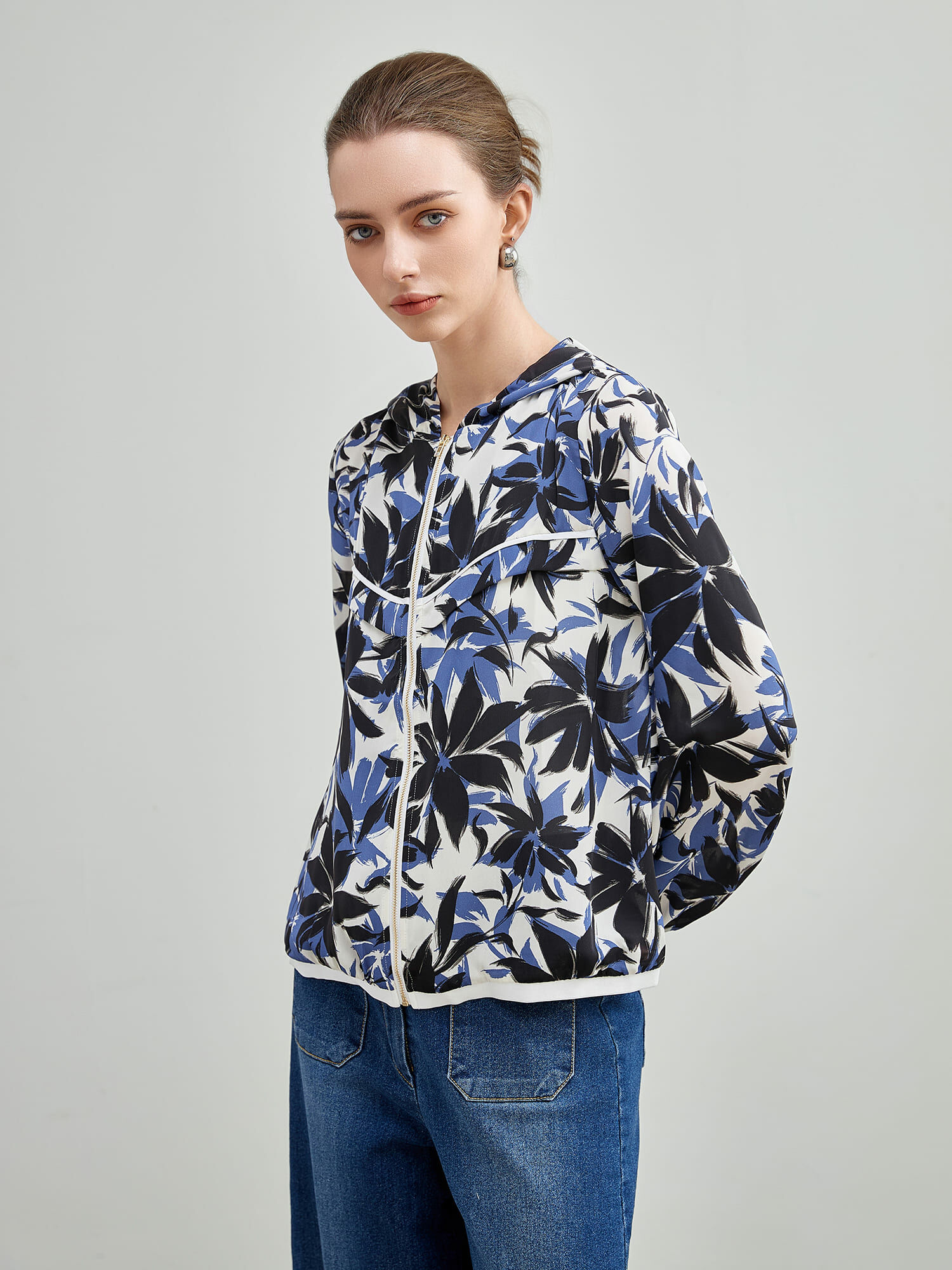 mi-tu 印花拉鏈防風外套