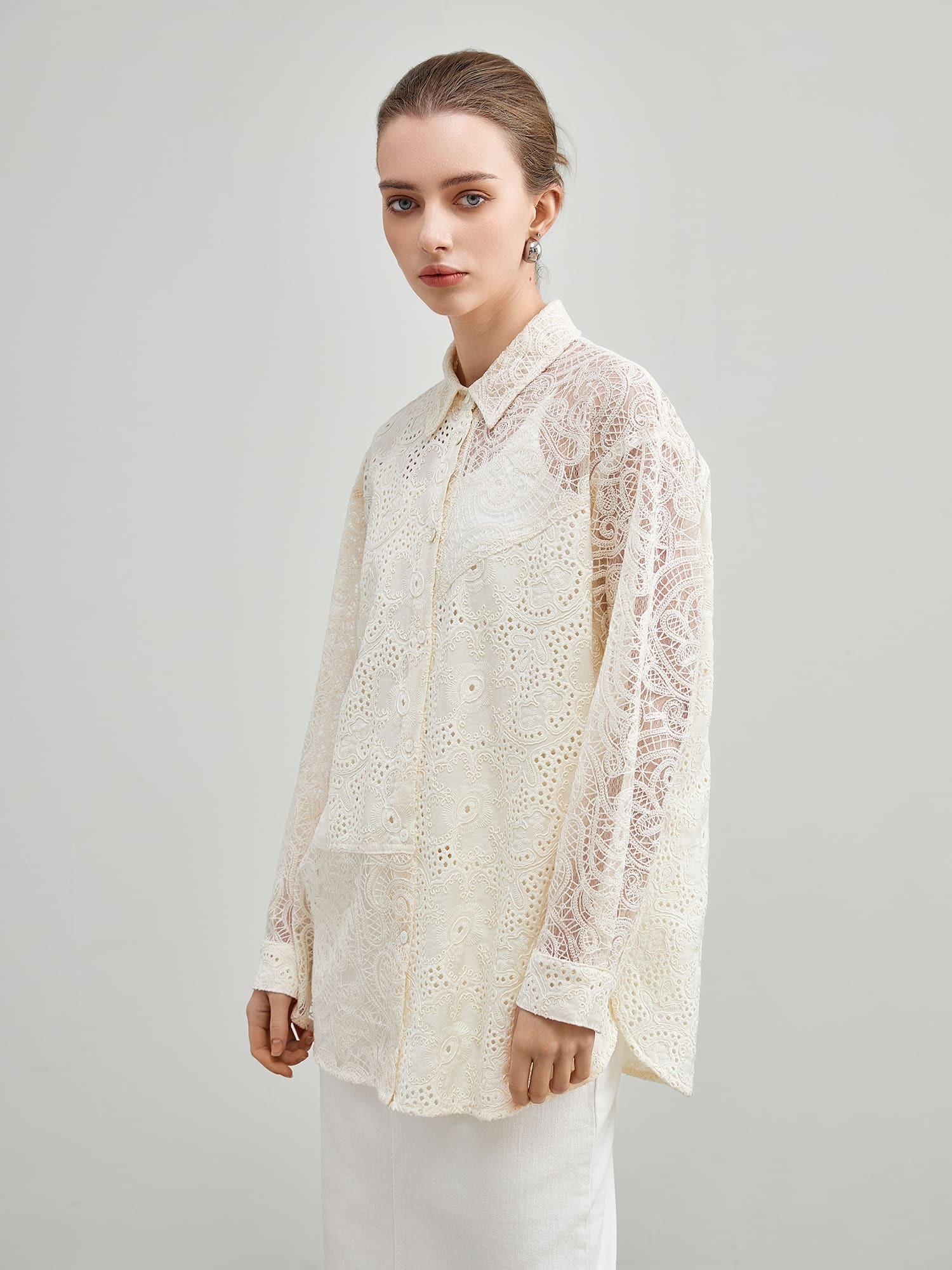 mi-tu 蕾絲寬鬆長袖恤衫