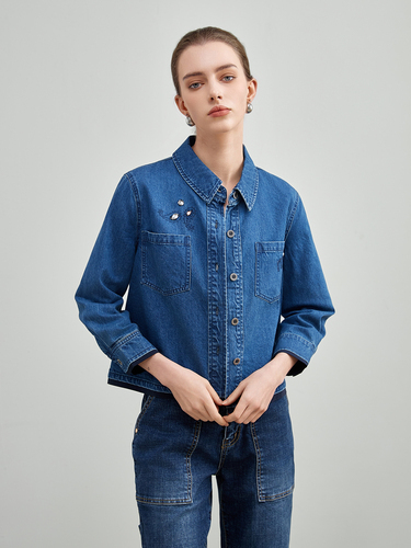 mi-tu 刺繡牛仔洗水外套