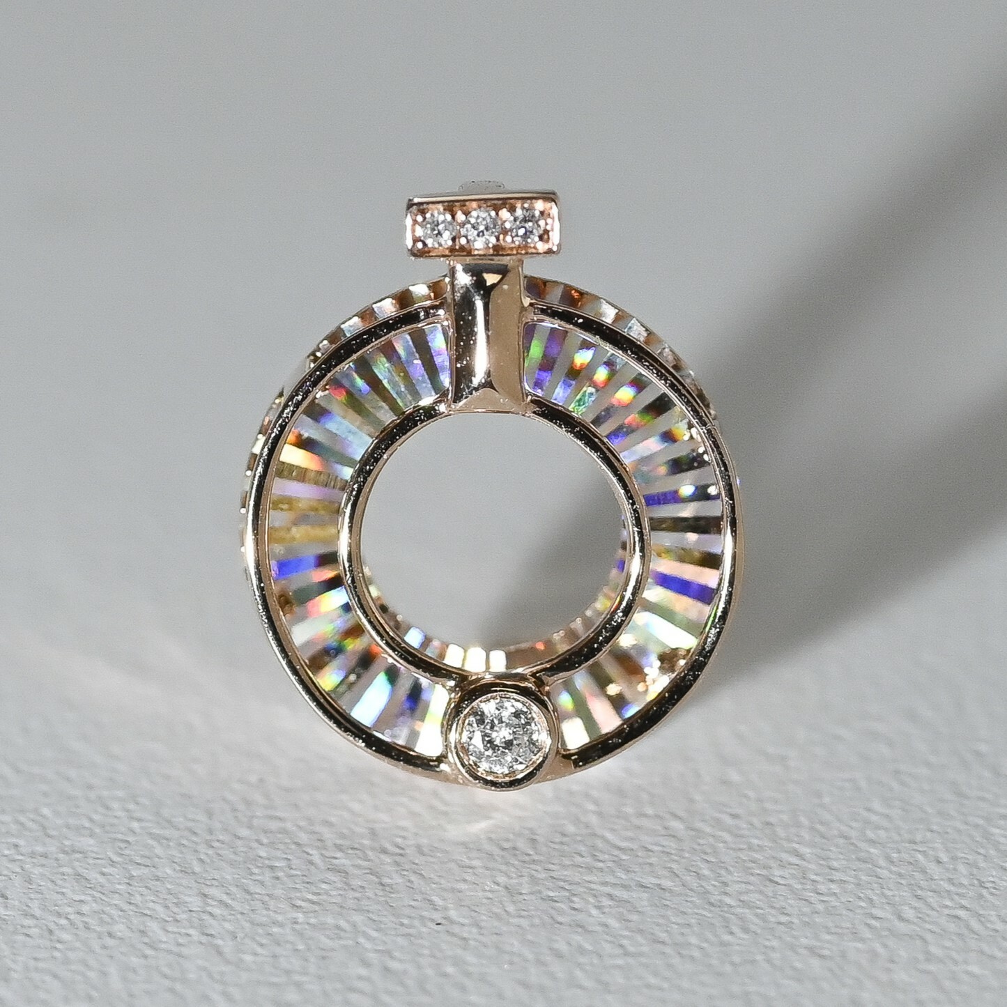 18K Perfume Bottle Rainbow Cut Diamond Pendant