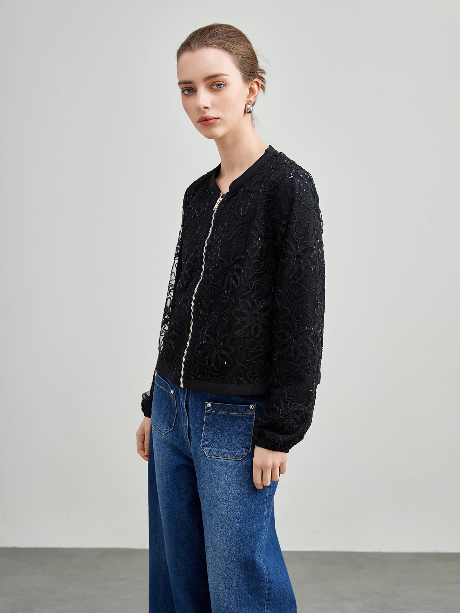 mi-tu 蕾絲圆領長袖恤衫