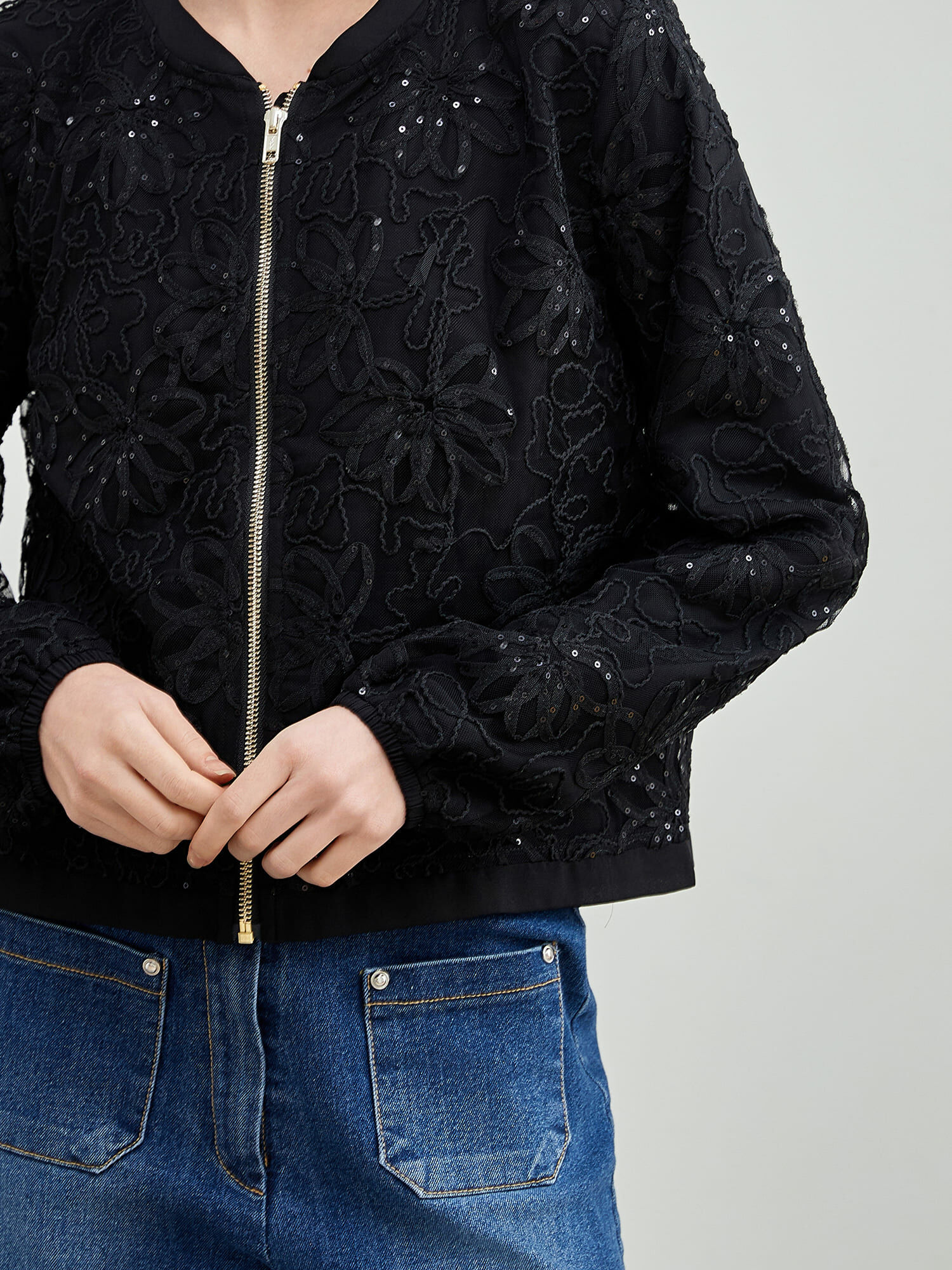 mi-tu 蕾絲圆領長袖恤衫