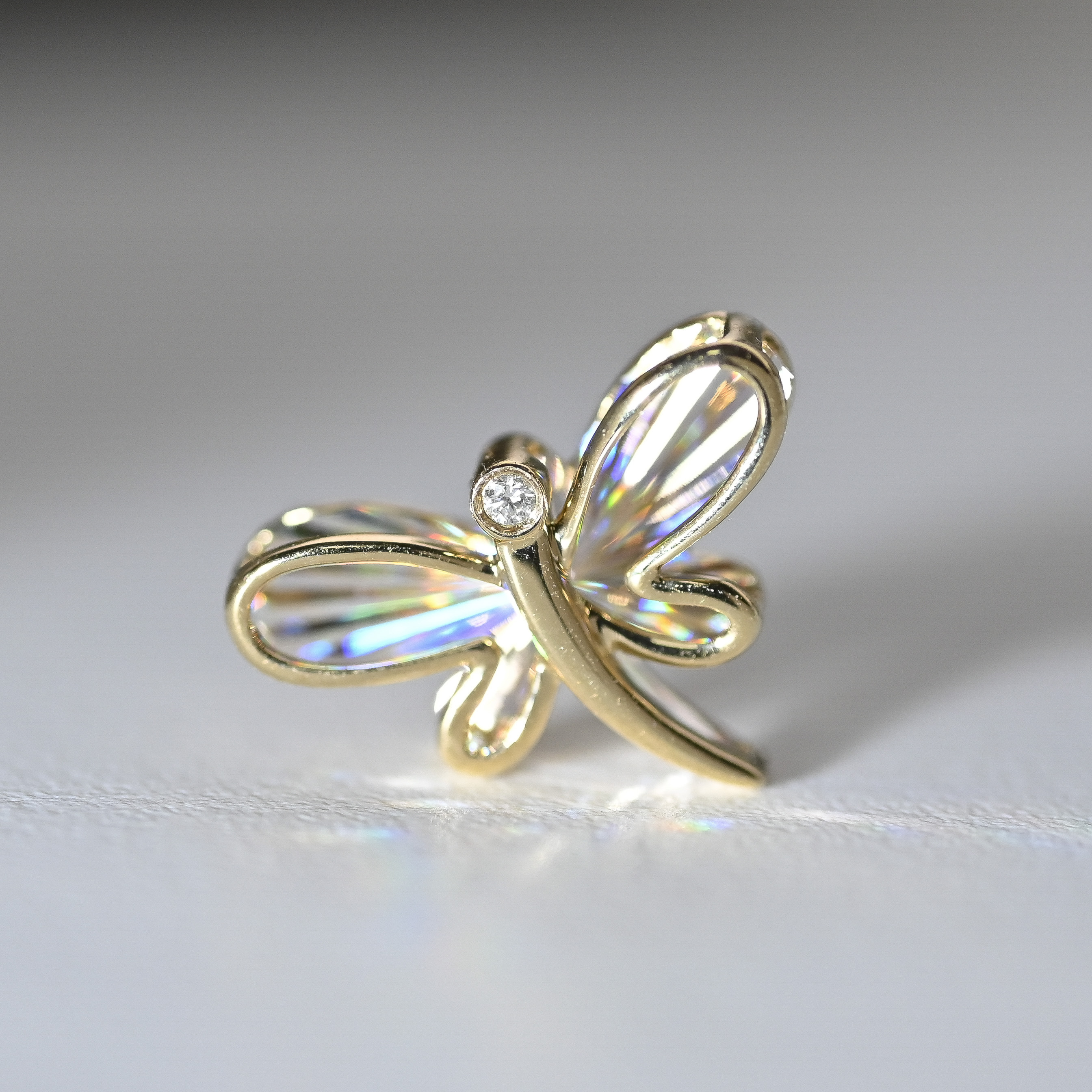 18K Dragonfly Rainbow Cut Diamond Pendant