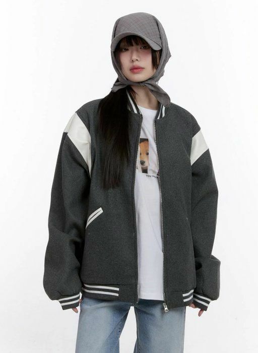 拼色拉鍊棒球褸 Lowell-028JK