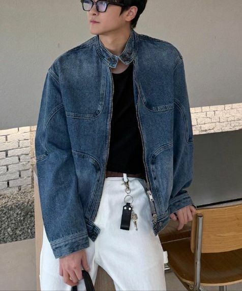 洗水企領拉鍊牛仔褸 Lowell-031JK