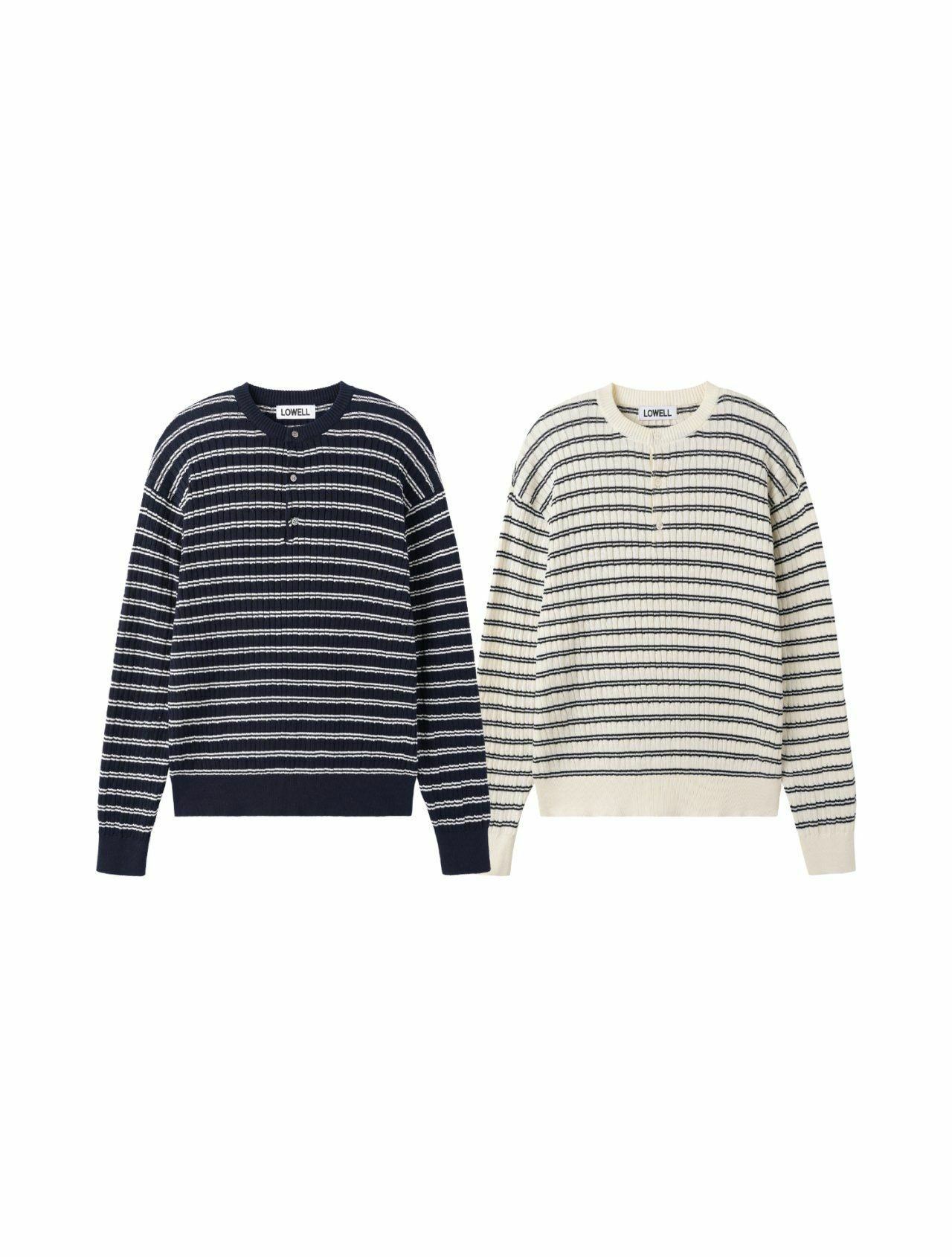 圓領半開胸橫紋針織衫 Lowell-032T