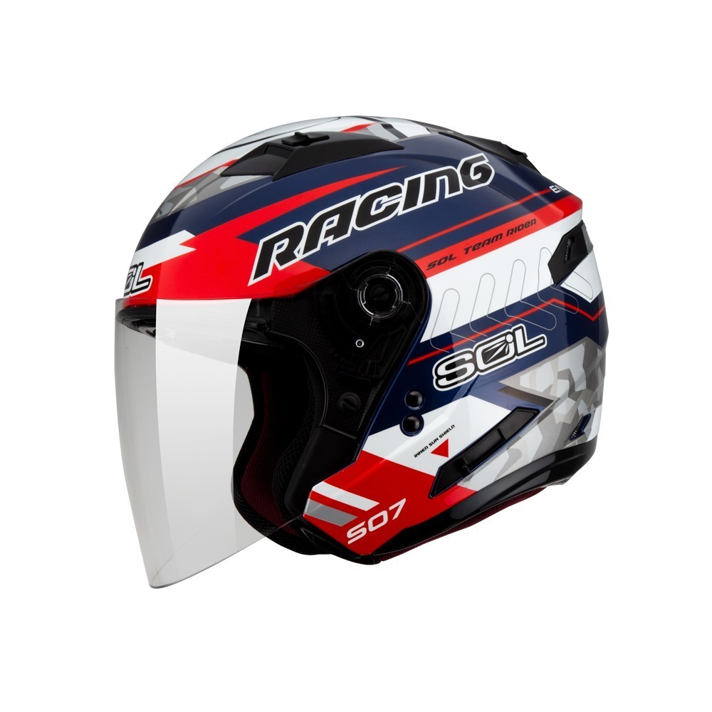 SOL SO-7 極速先鋒 藍/紅白銀 彩繪 3/4罩式 內墨片