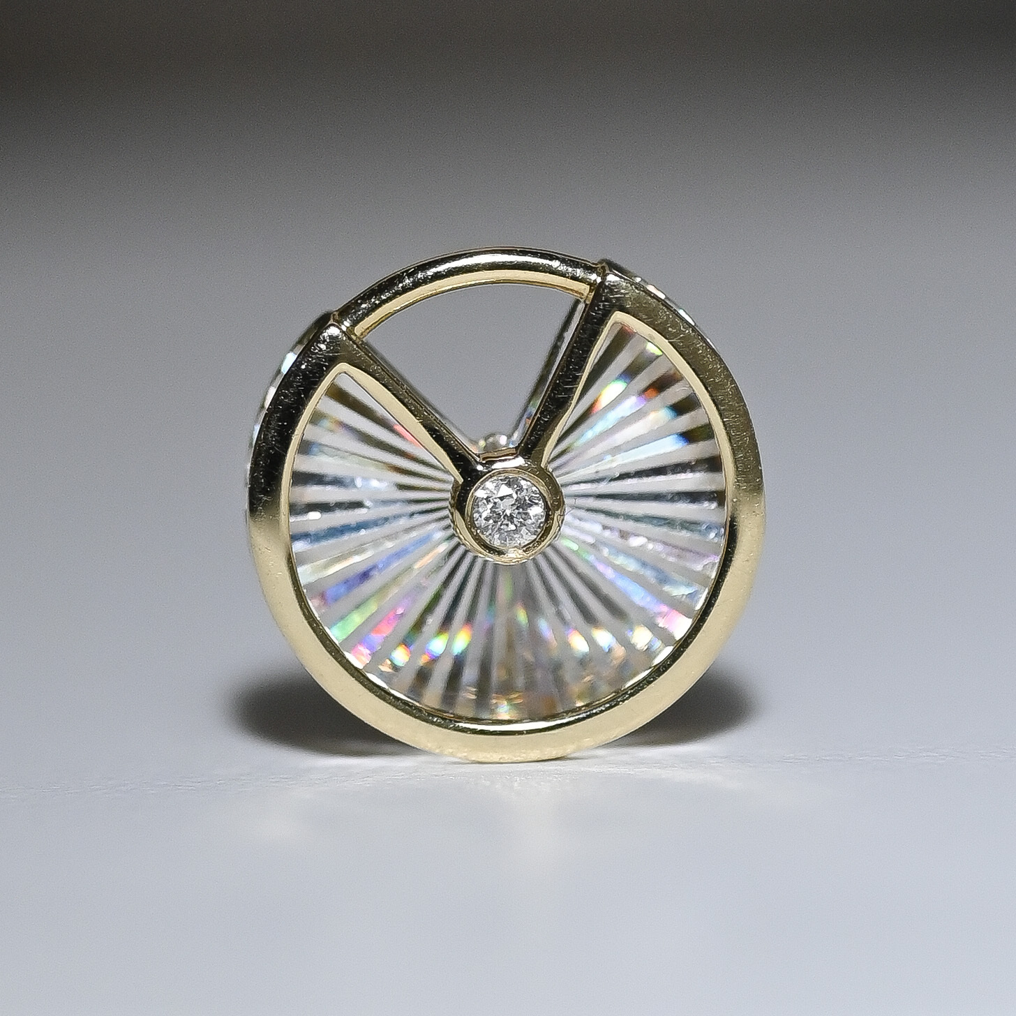 18K Lucky Wheel Rainbow Cut Diamond Pendant