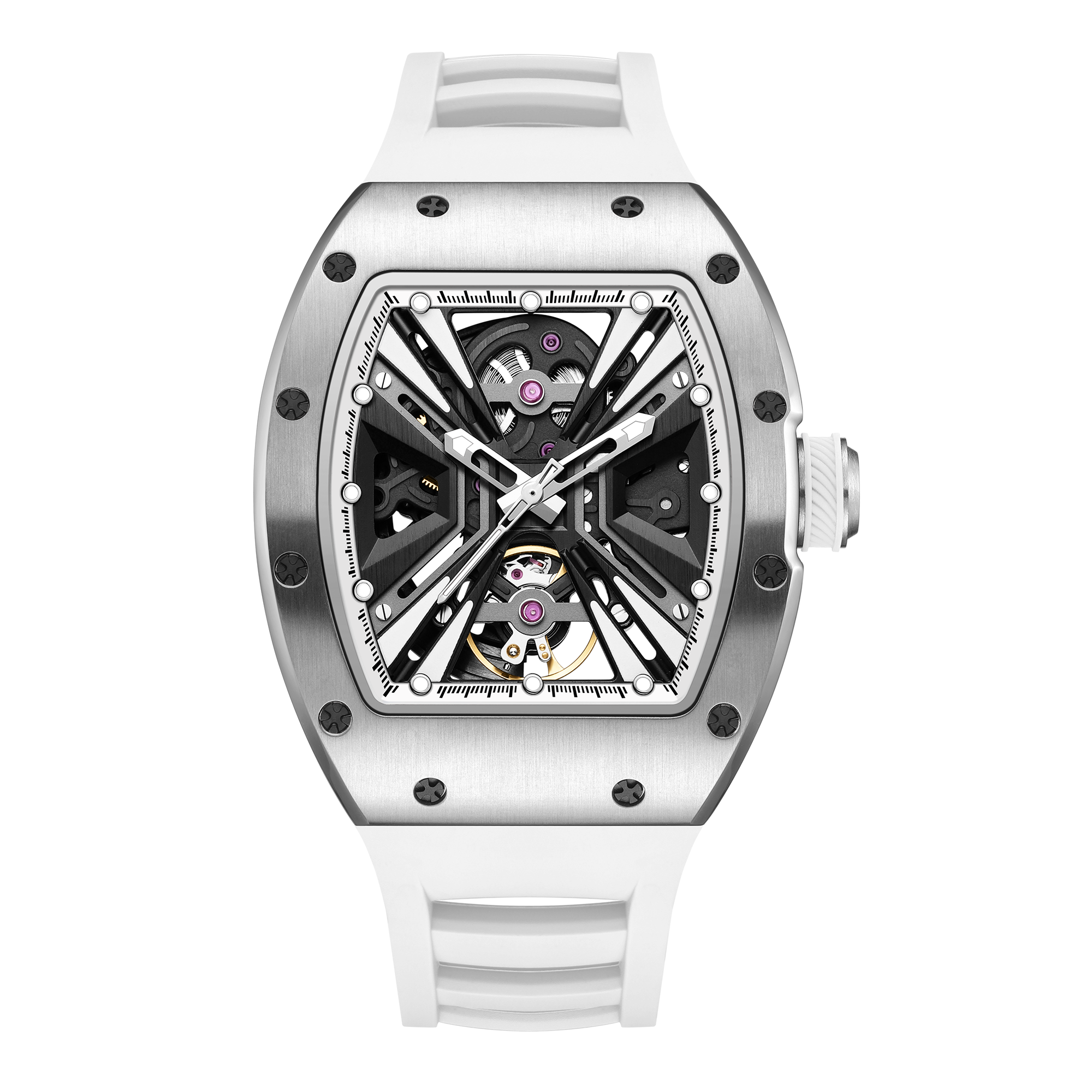 【Free Focus】JC-9-190G-4 酒桶款 潮流 雙面鏤空 夜光指針刻度錶盤 機械 手錶