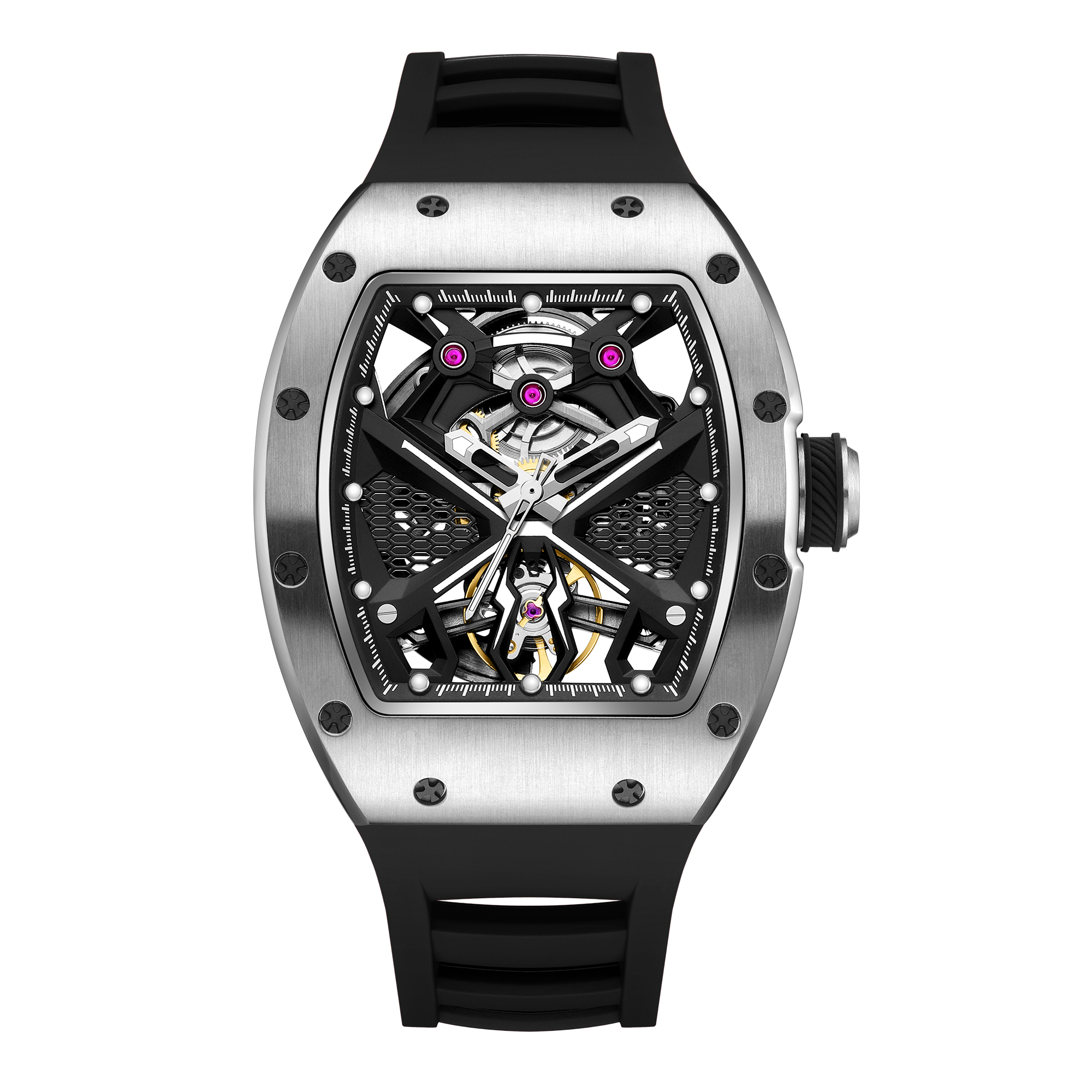 【Free Focus】JC-9-190G-5 酒桶款 潮流 雙面鏤空 夜光指針刻度錶盤 機械 手錶