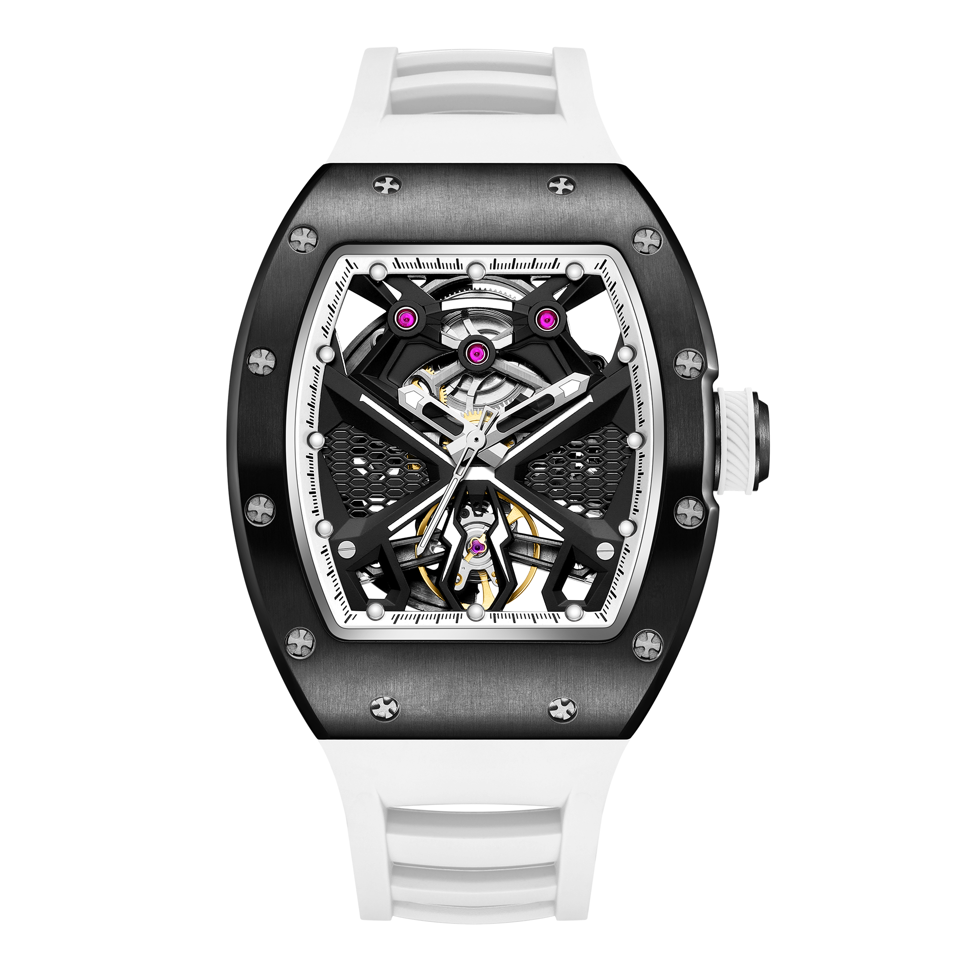 【Free Focus】JC-9-190G-5 酒桶款 潮流 雙面鏤空 夜光指針刻度錶盤 機械 手錶