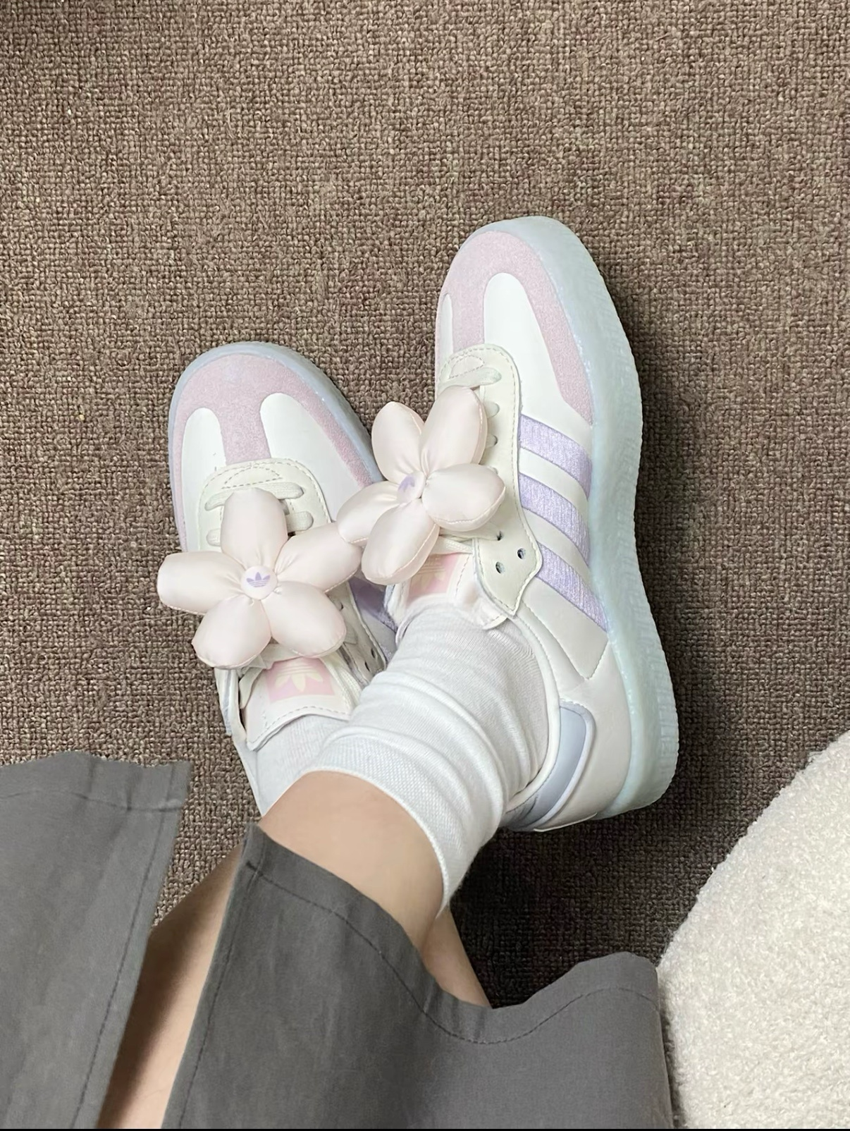 Adidas Originals Sambae 粉紫色 白紫色 花朵鞋扣 厚底 復古 德訓鞋 鬆糕鞋 T頭鞋 JR3335/預購