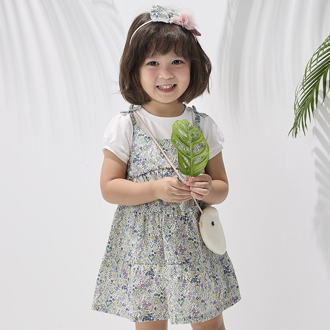 PIPPY 義式田園印花假兩件洋裝附小鳥包 紫