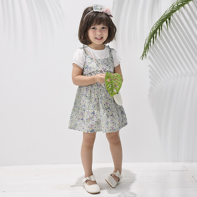 PIPPY 義式田園印花假兩件洋裝附小鳥包 紫