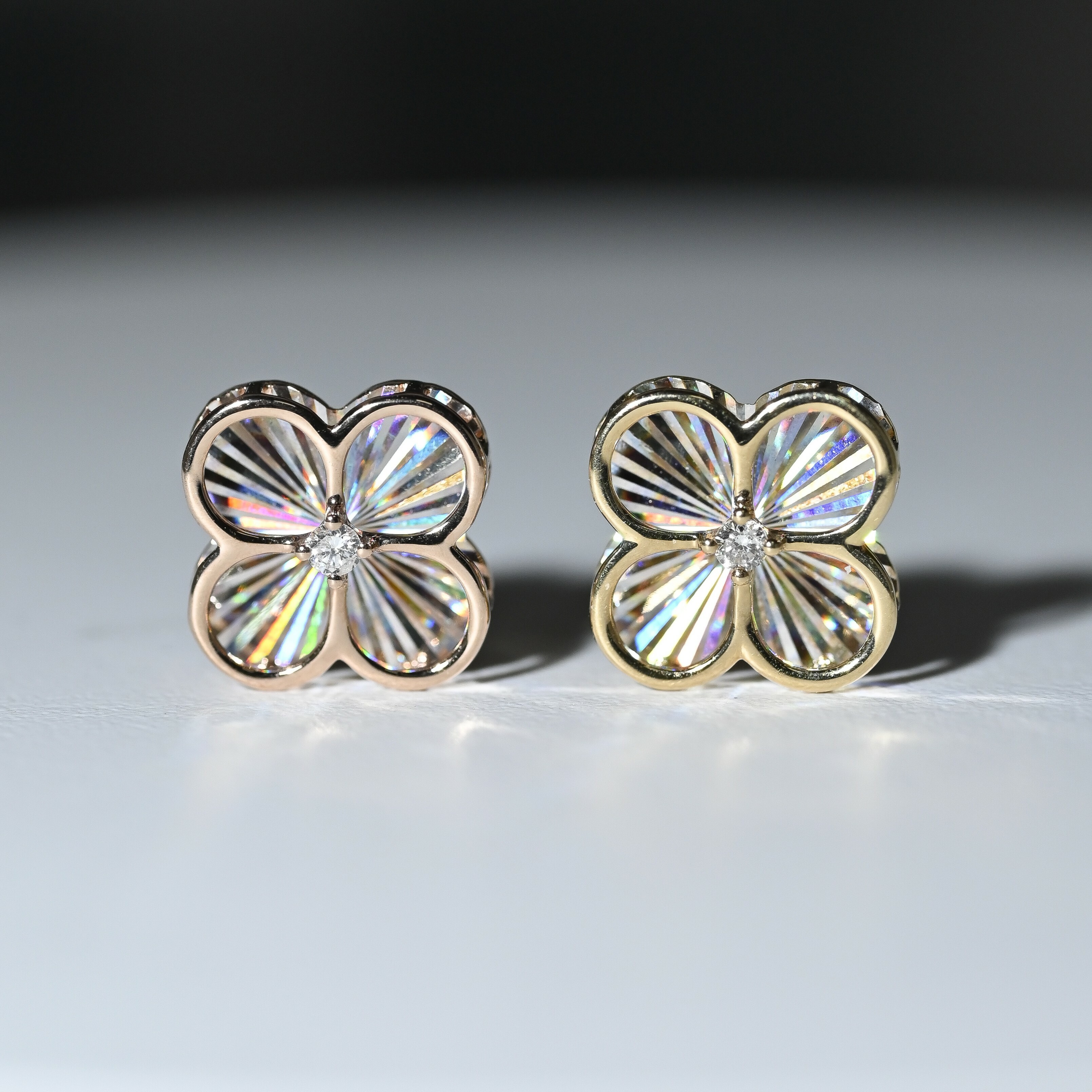 18K Lucky Leaf Rainbow Cut Diamond Pendant