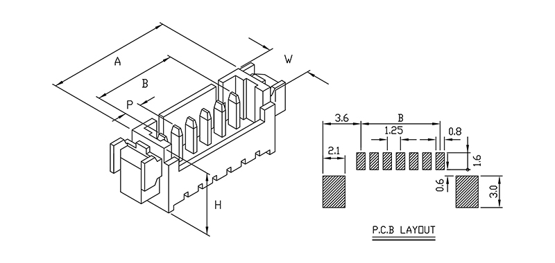 1.25mm,公端,線對板連接器,90度,貼片式,規格
