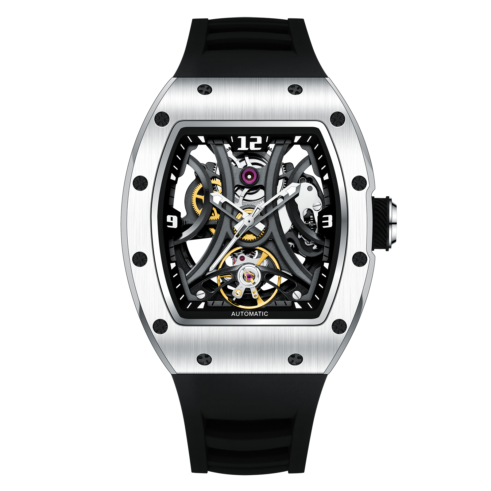 【Free Focus】JC-9-190G-11 酒桶款 潮流 雙面鏤空 夜光指針 機械 手錶