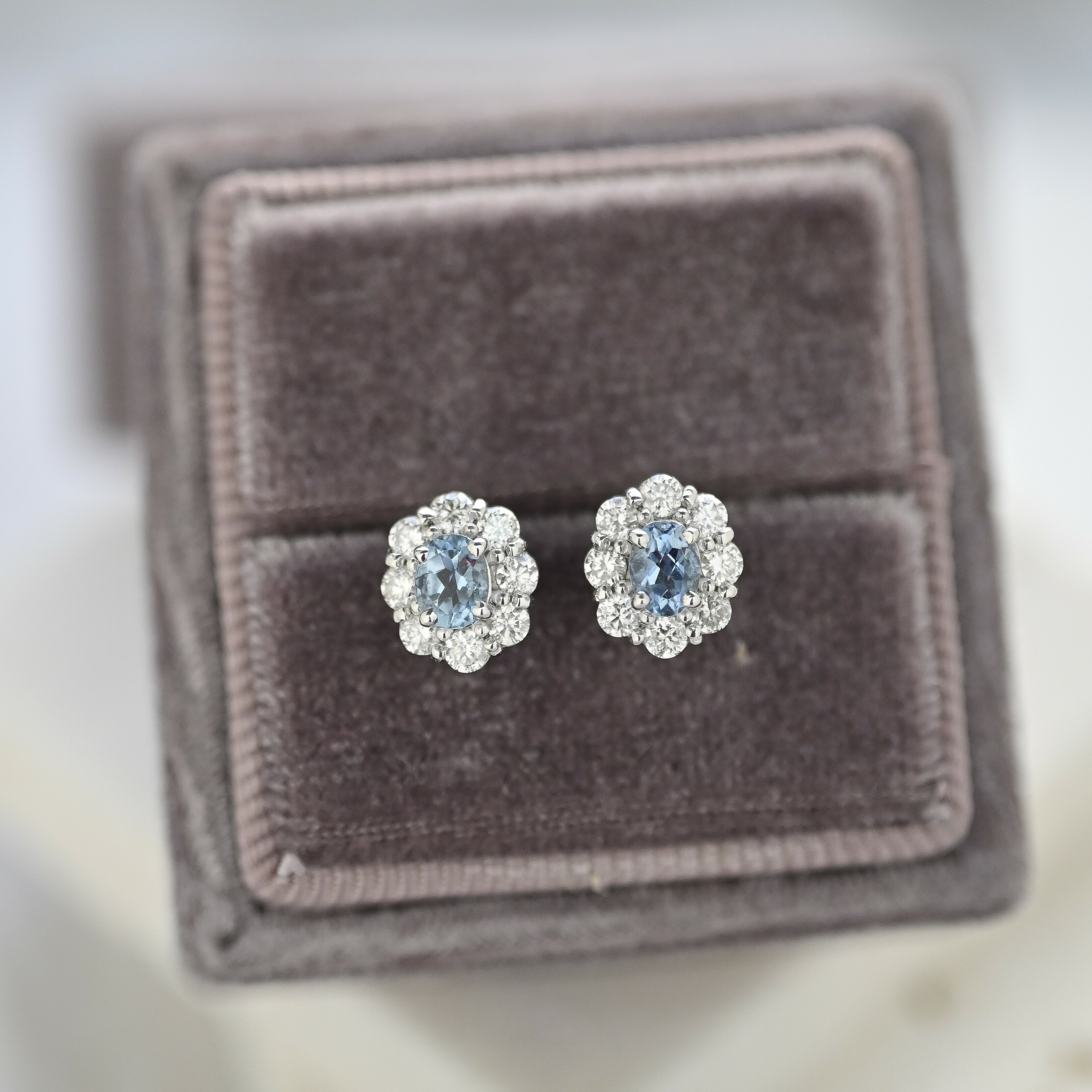 18K/PT900 Aquamarine Diamond Earring