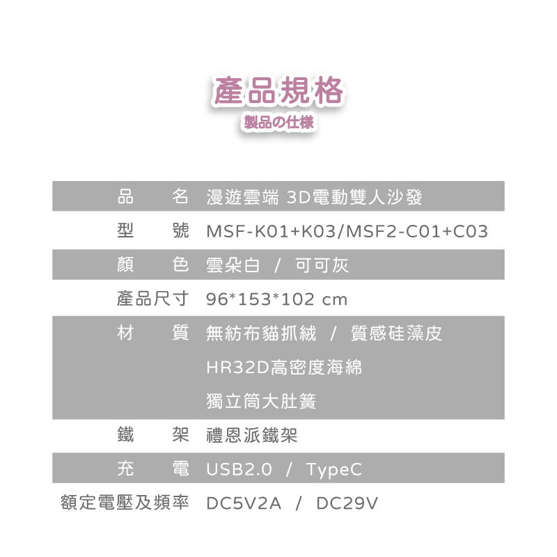 【Munichi】奢華漫遊3D雙人電動沙發_涼感硅藻皮