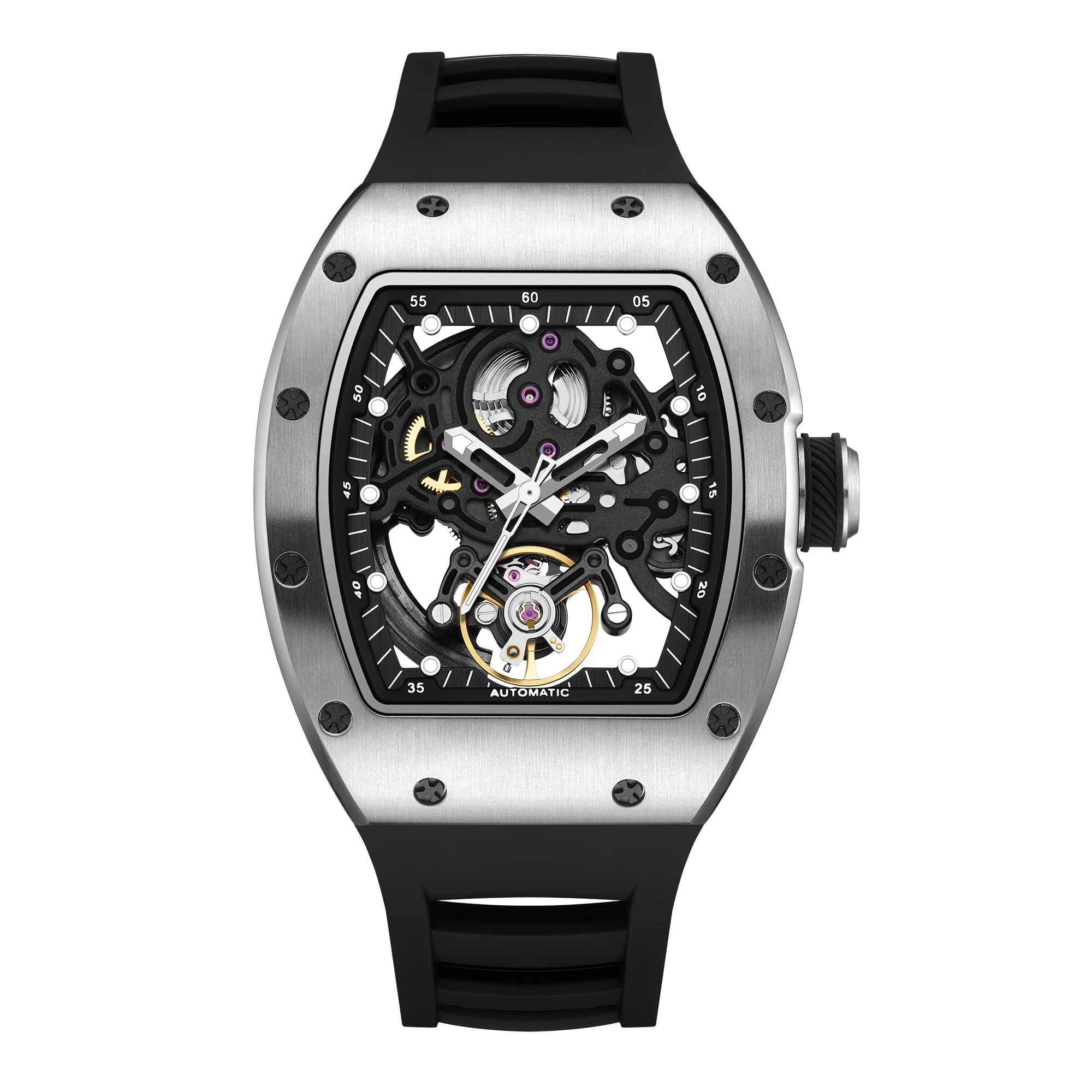 【Free Focus】JC-9-190G-12 酒桶款 潮流 雙面鏤空 夜光指針刻度 機械 手錶