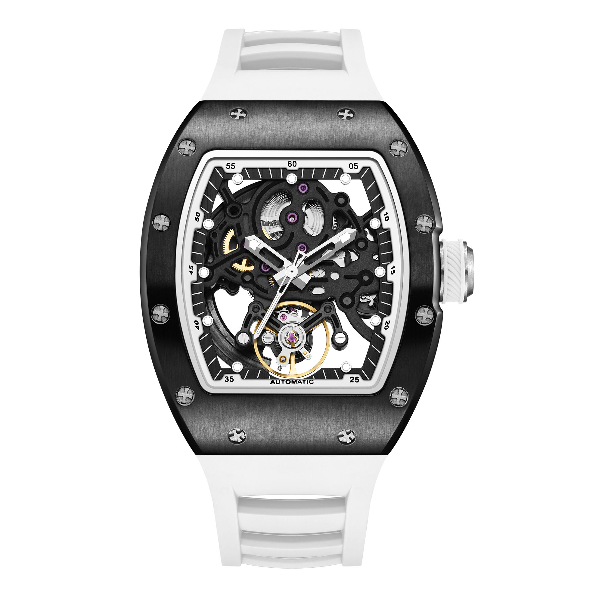 【Free Focus】JC-9-190G-12 酒桶款 潮流 雙面鏤空 夜光指針刻度 機械 手錶