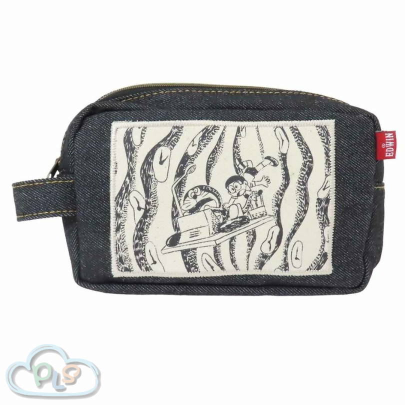 現貨 牛仔布 方型POUCH 黑色 多啦A夢 EDWIN #22728