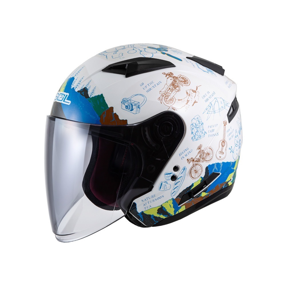 SOL SO-7E 探險者 白/藍綠 彩繪 3/4罩式 內墨片