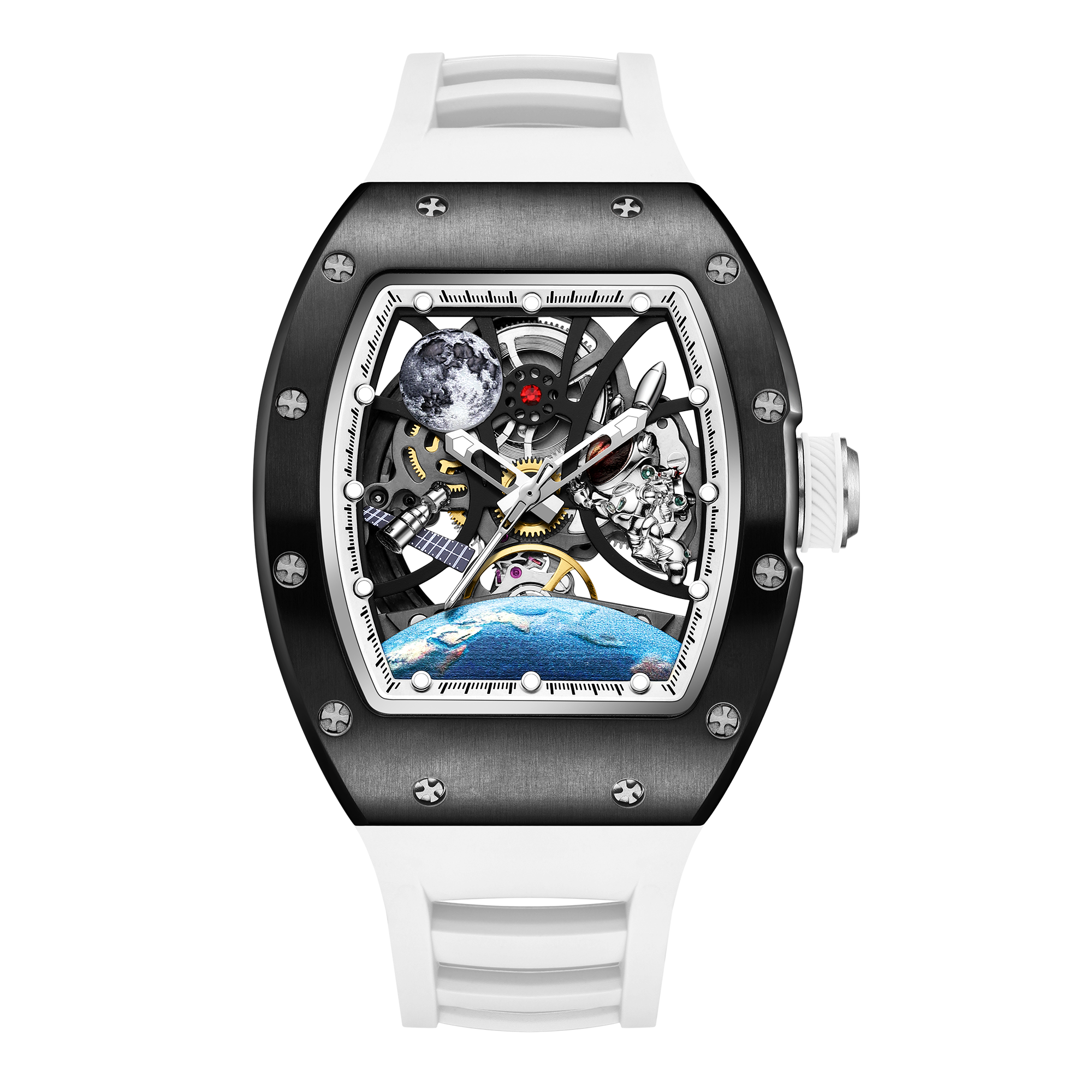 【Free Focus】JC-9-190G-14 酒桶款 太空宇宙設計 雙面鏤空 夜光指針刻度錶盤 機械 手錶