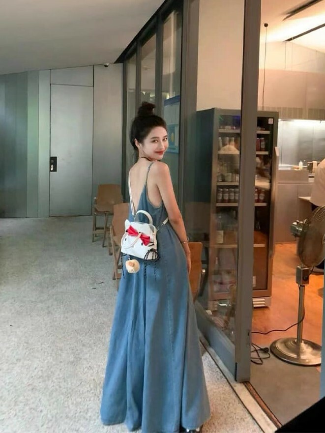 洋裝丨細肩牛仔長洋裝