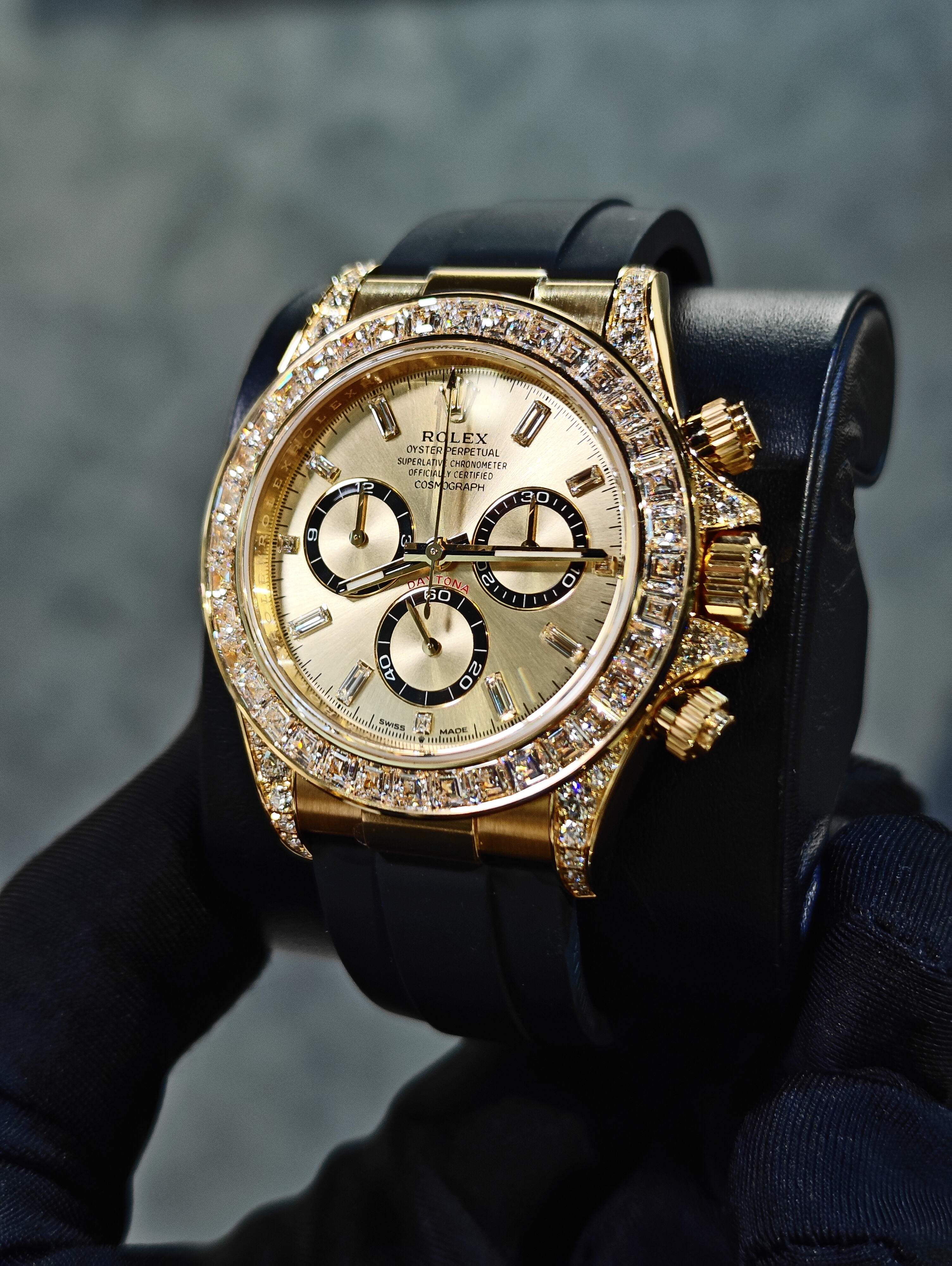 BRAND NEW ROLEX 126538TBR Oyster Perpetual Cosmograph Daytona Yellow Gold With Diamond Dial RUBBER STRAP 40MM