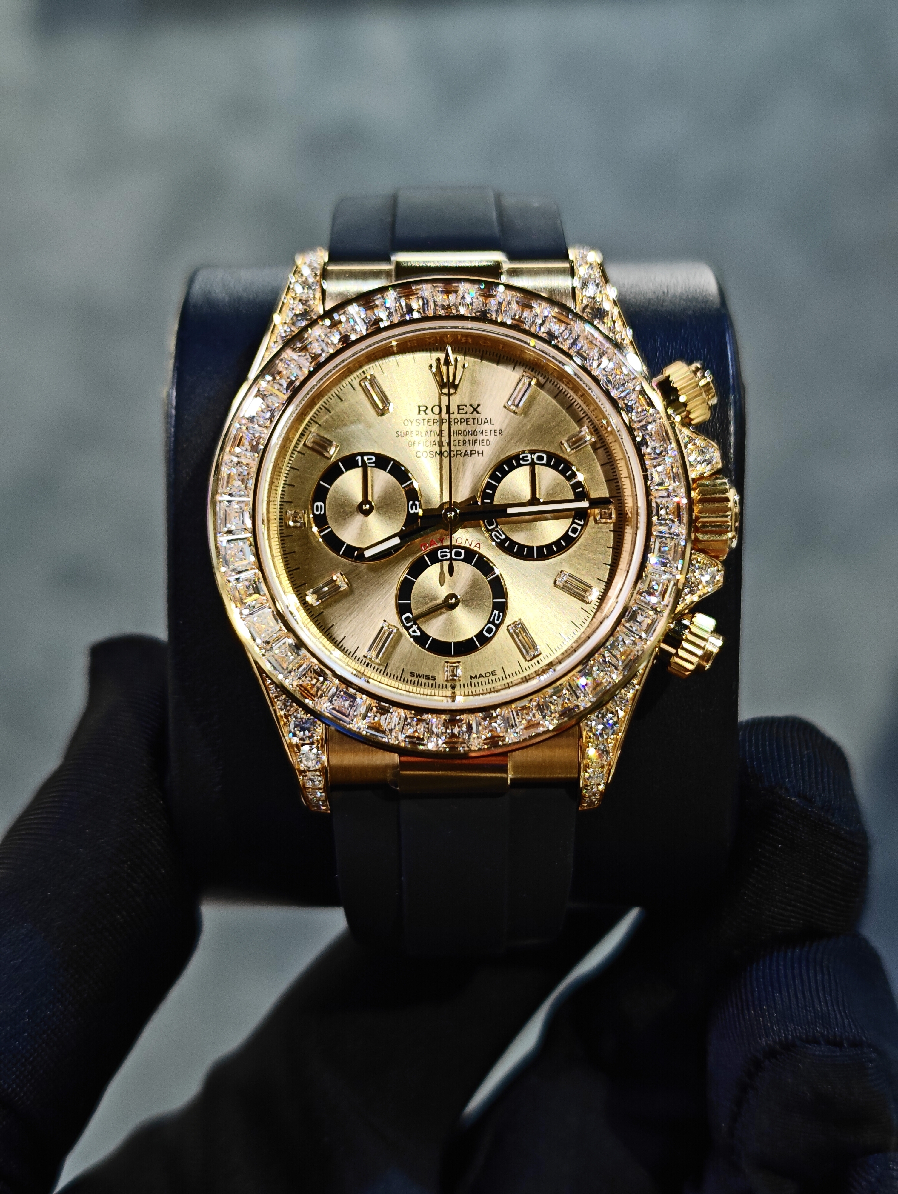 BRAND NEW ROLEX 126538TBR Oyster Perpetual Cosmograph Daytona Yellow Gold With Diamond Dial RUBBER STRAP 40MM