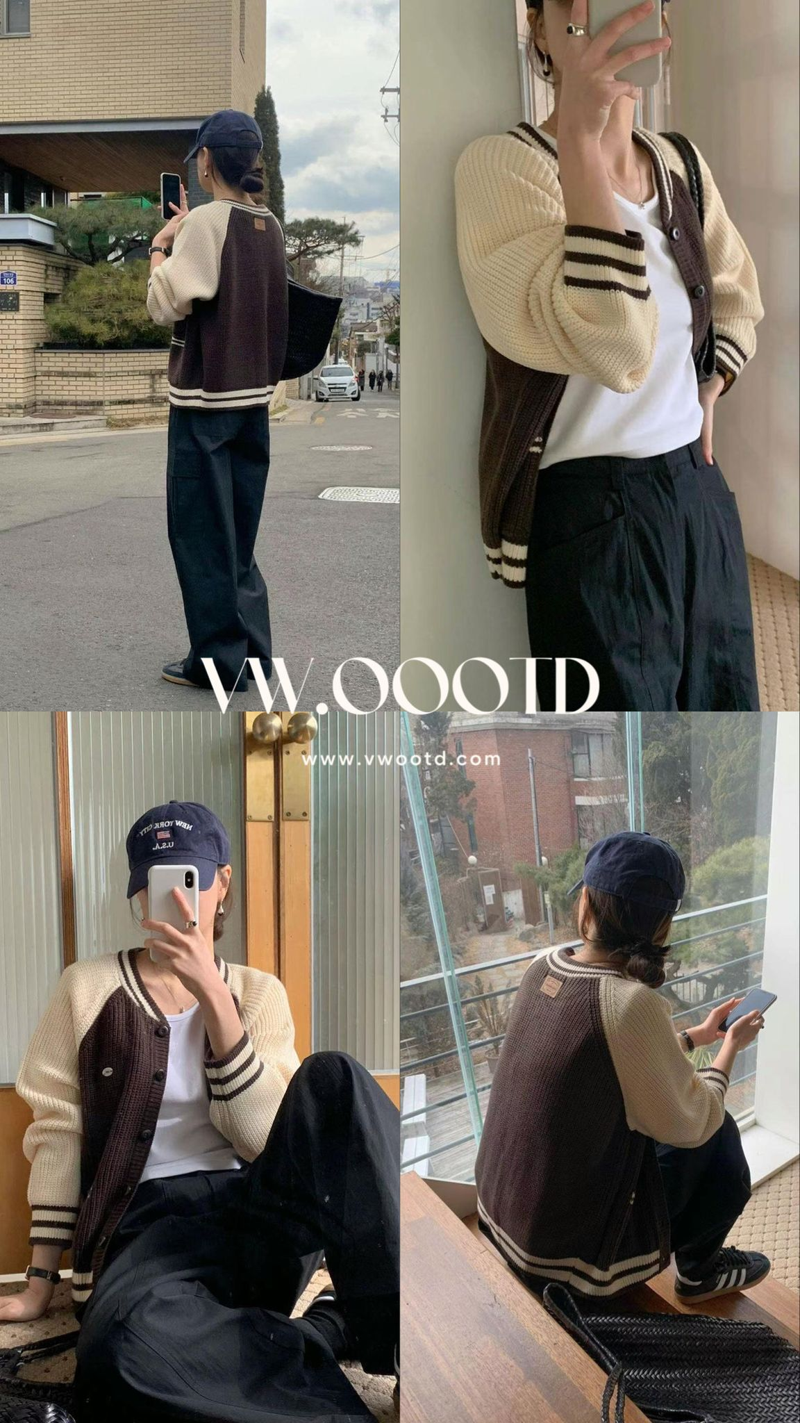 拼色針織棒球外套(啡色)