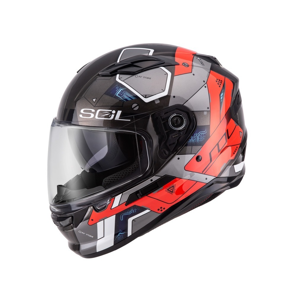 SOL SF-6 機動裝甲 鐵灰/紅 彩繪 全罩式安全帽 內墨片