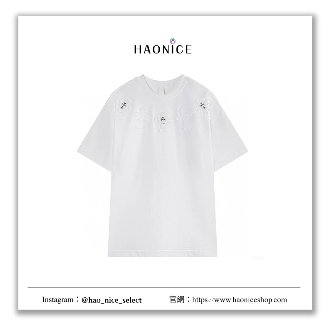 【HAO NICE】100%正品 CHROME HEARTS 精品品牌🔥立體飾紋與金屬十字架棉質短袖 T恤