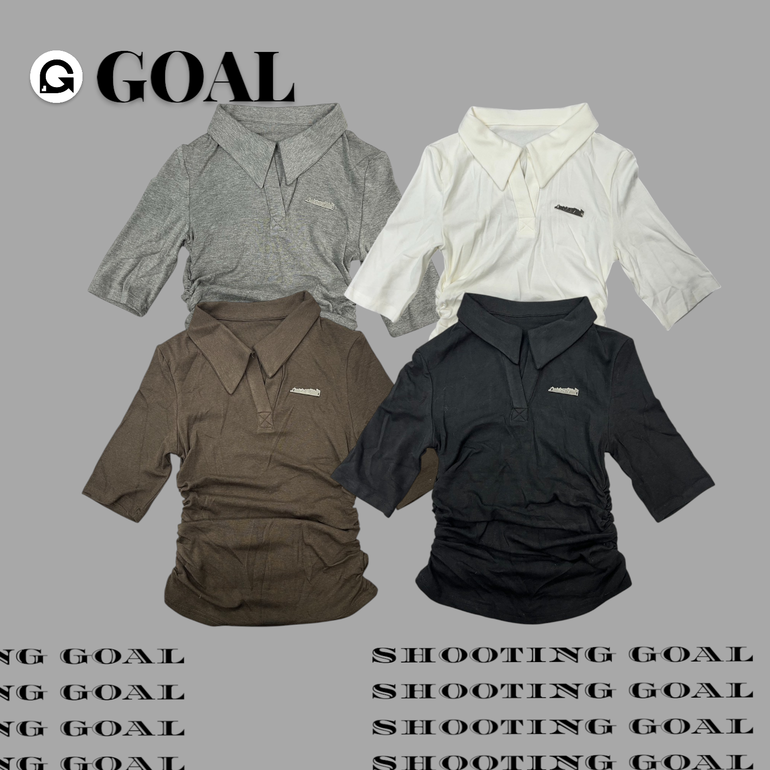 (GOAL) BANSUU 立領皺褶 修身五分袖 Z719