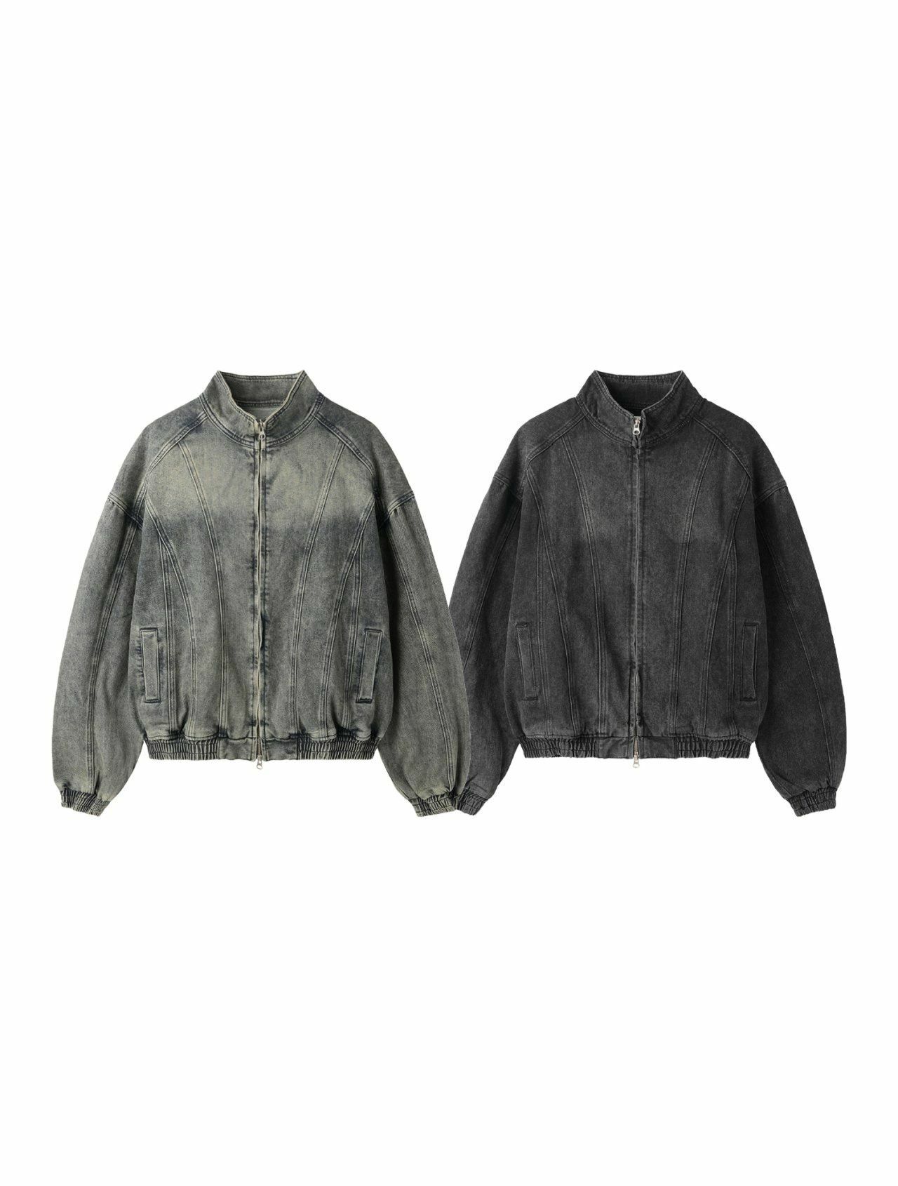 洗水企領拉鍊牛仔褸 Lowell-033JK