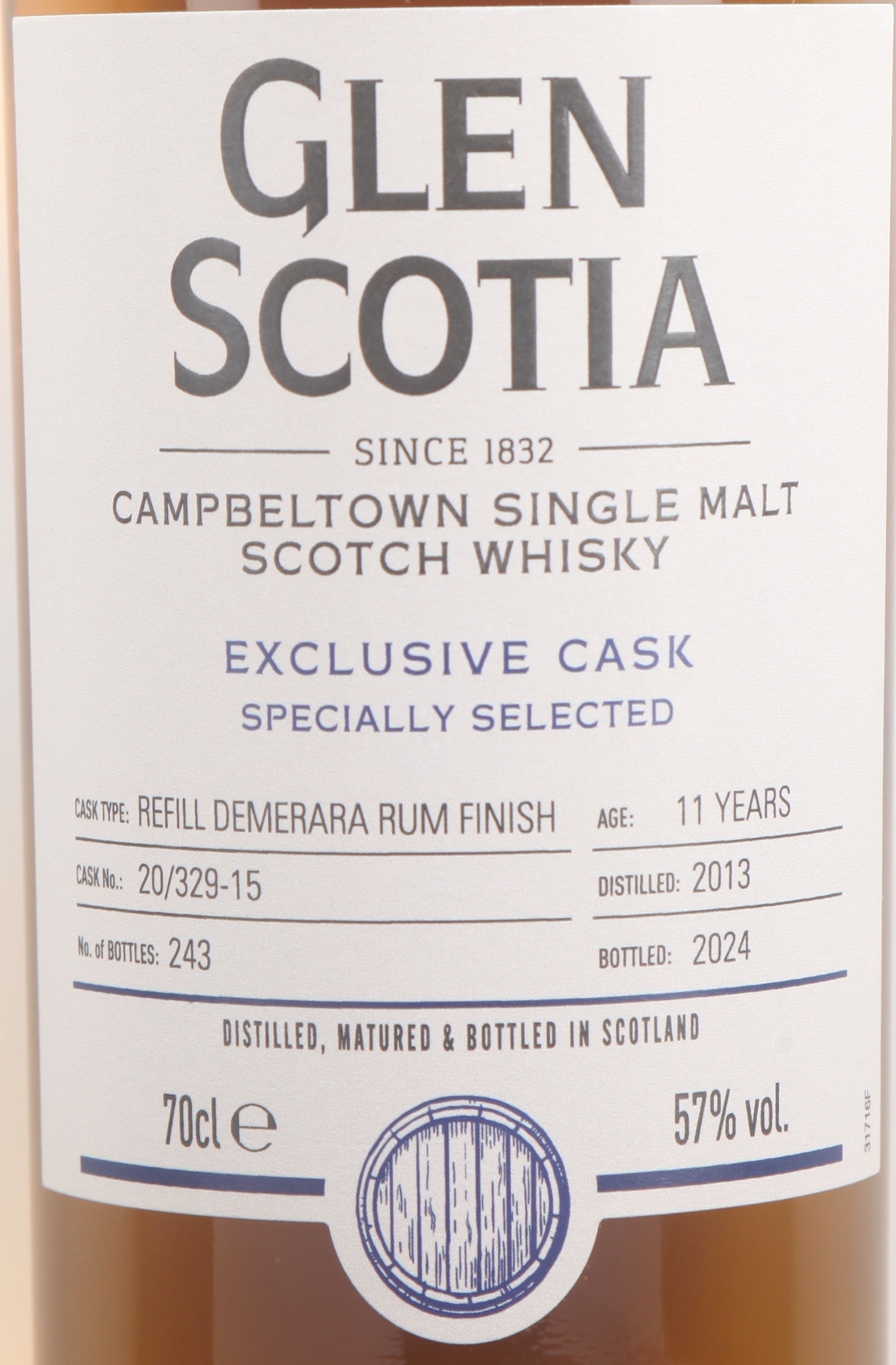 Glen Scotia 2013 11Y Refill Demerara Rum Finish 20/329-15 57.0%