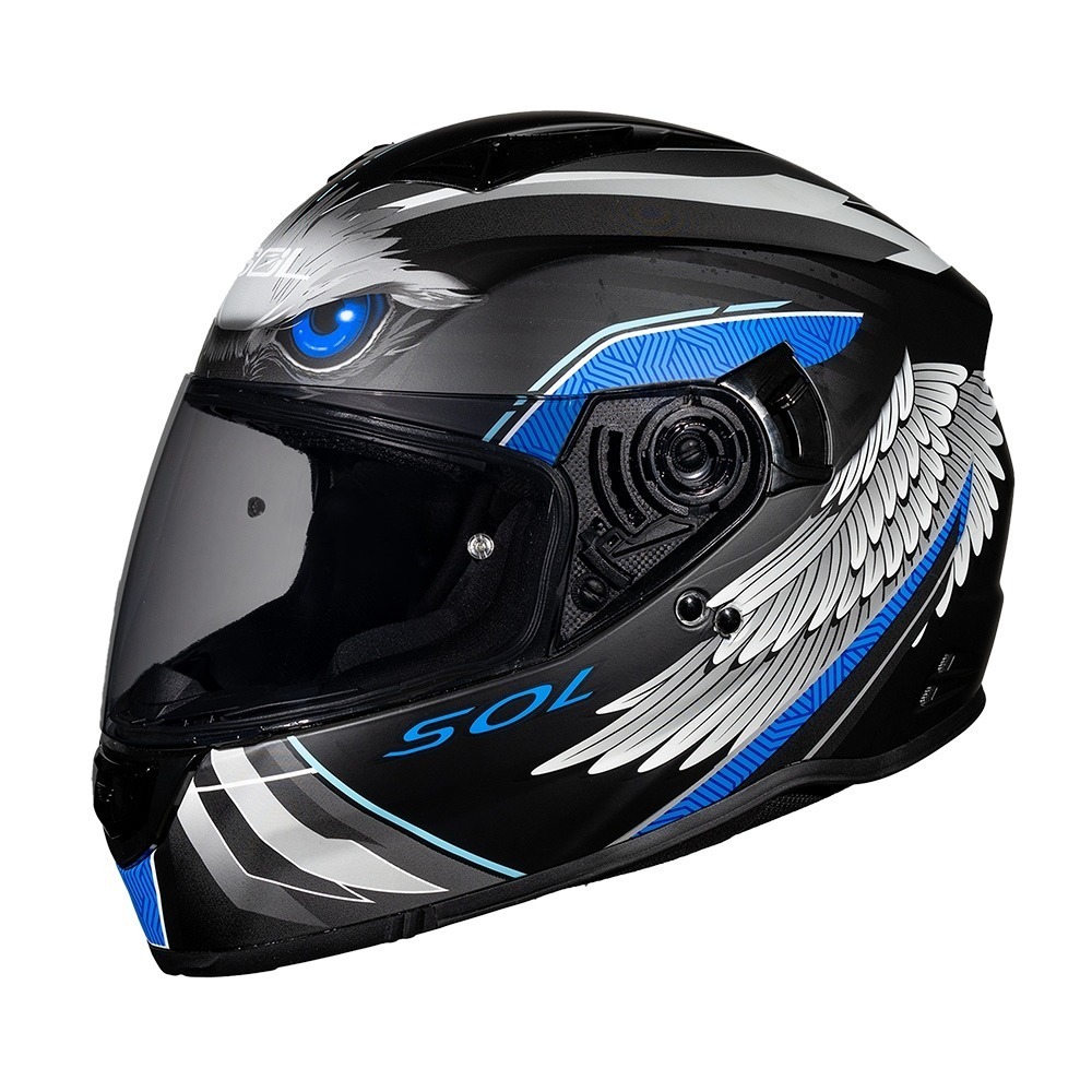 SOL SF-7 老鷹 消光黑/藍 彩繪 全罩式安全帽 內墨片
