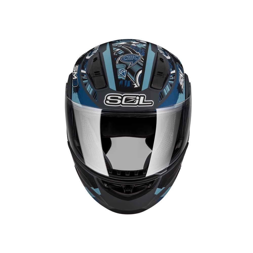 SOL SM-3 惡天使 消光灰/藍 彩繪 可掀式安全帽 可樂帽